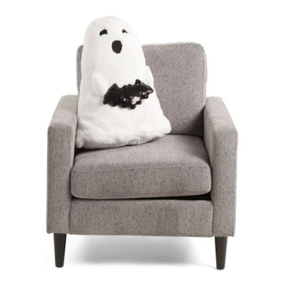 Martha Stewart Faux Fur Ghost Decorative Pillow with Bat Halloween NEW